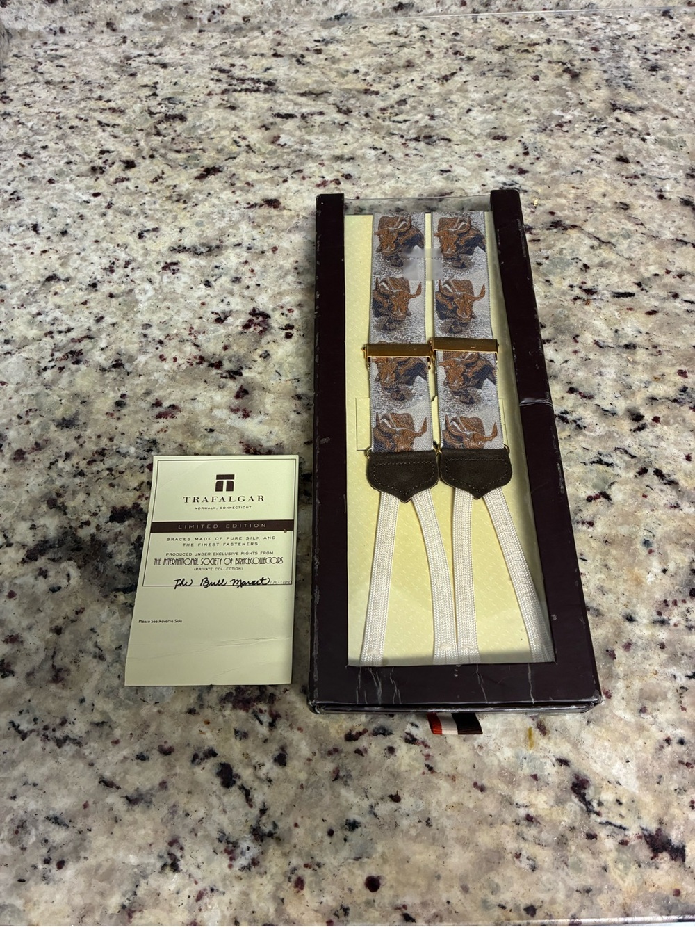Trafalgar Limited Edition New in Box Bull Market Silk and Leather Braces
